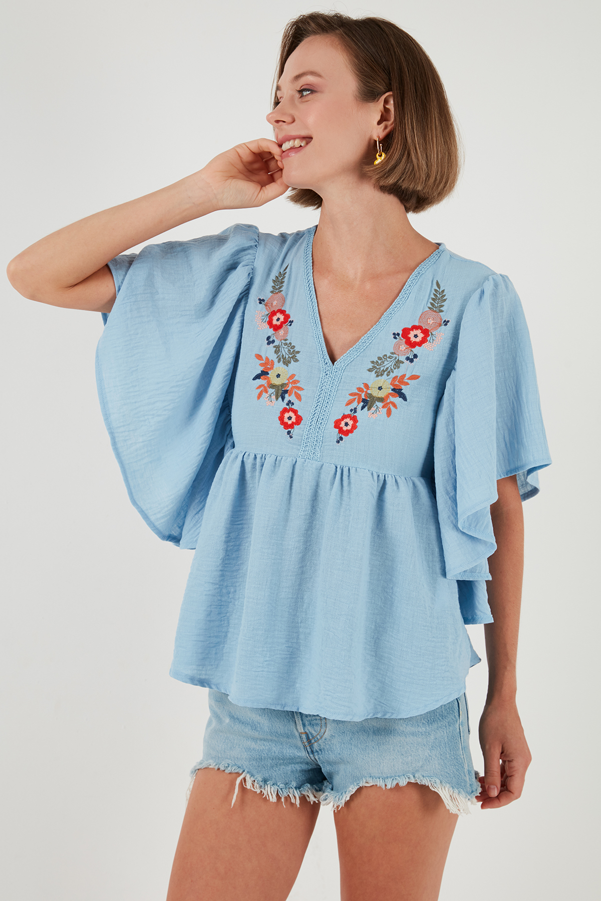 Lela  Nakışlı Yarasa Kollu Bluz BLUZ 611BZ0409 - Görsel 8