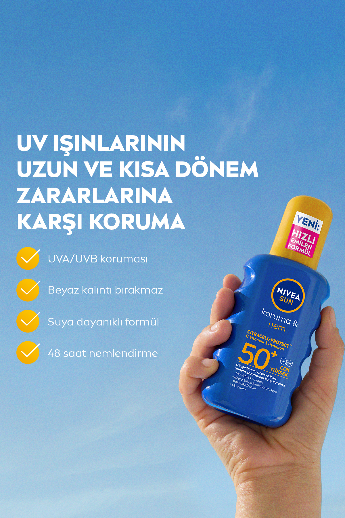 NIVEA SUN SPF 50+ Yüksek Güneş Koruyucu ve Nemlendirici Vücut Spreyi 200ml,Suya Dayanıklı,C Vitamini fotoğrafı 2 (önizleme)