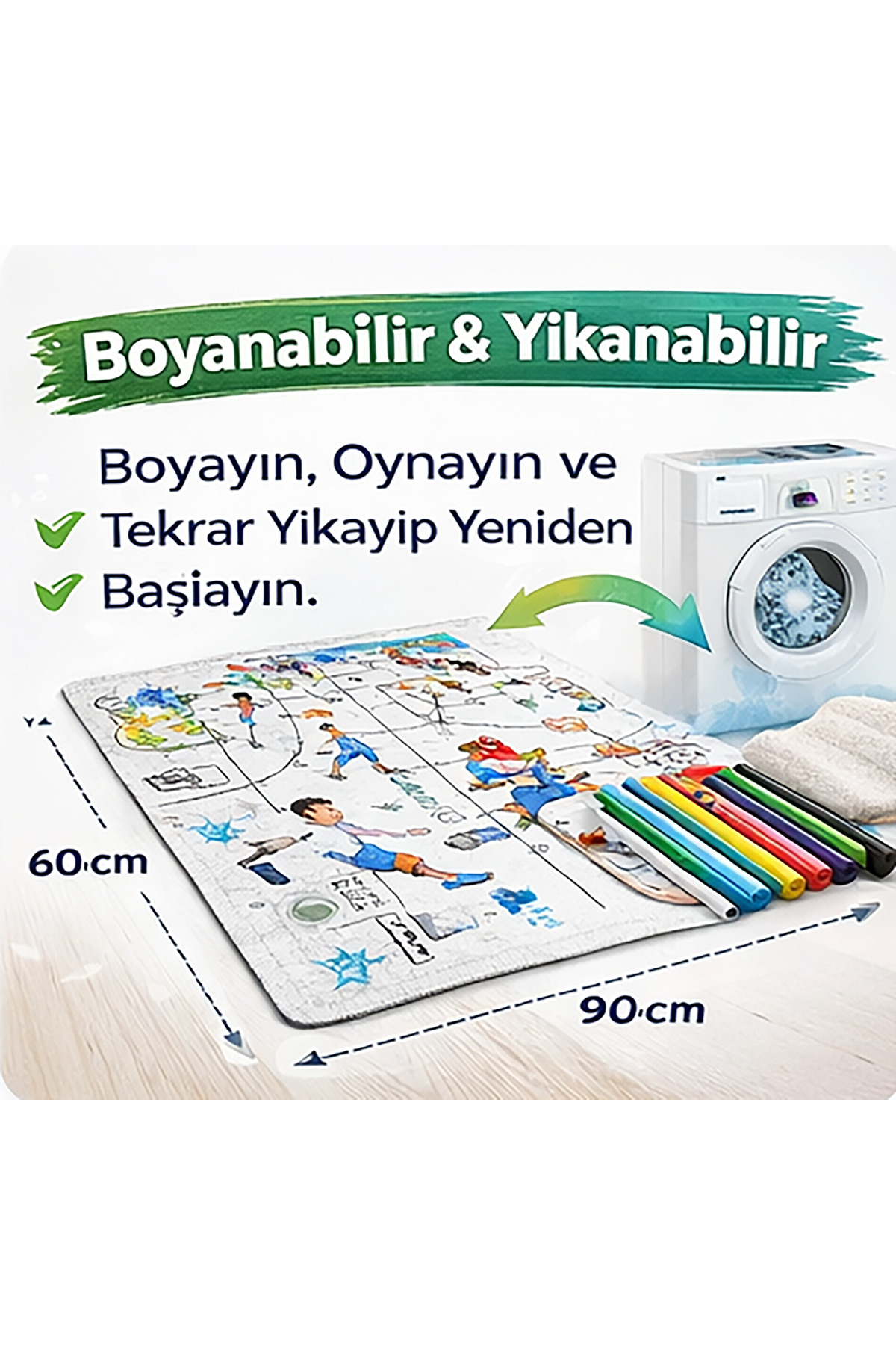 Renkli Düşler Atölyesi Minigol Arena Yıkanabilir Boyama Halısı Oyunu 60x90 cm | 2-4 Kişilik Eğitici Aktivite Oyunu 3-8 Yaş fotoğrafı 6 (önizleme)