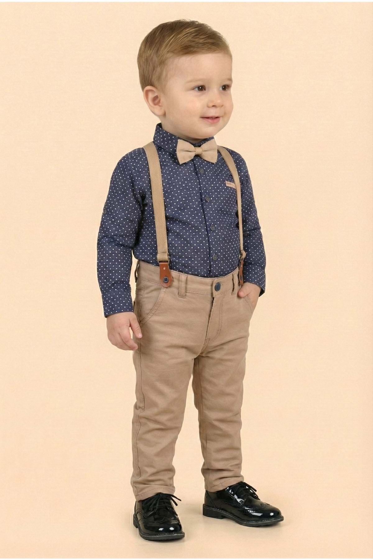 Mnk Baby&Kids Erkek Bebek Askı Papyon Gömlek Pantolon Takım M00785 LACİVERT fotoğrafı 4 (önizleme)