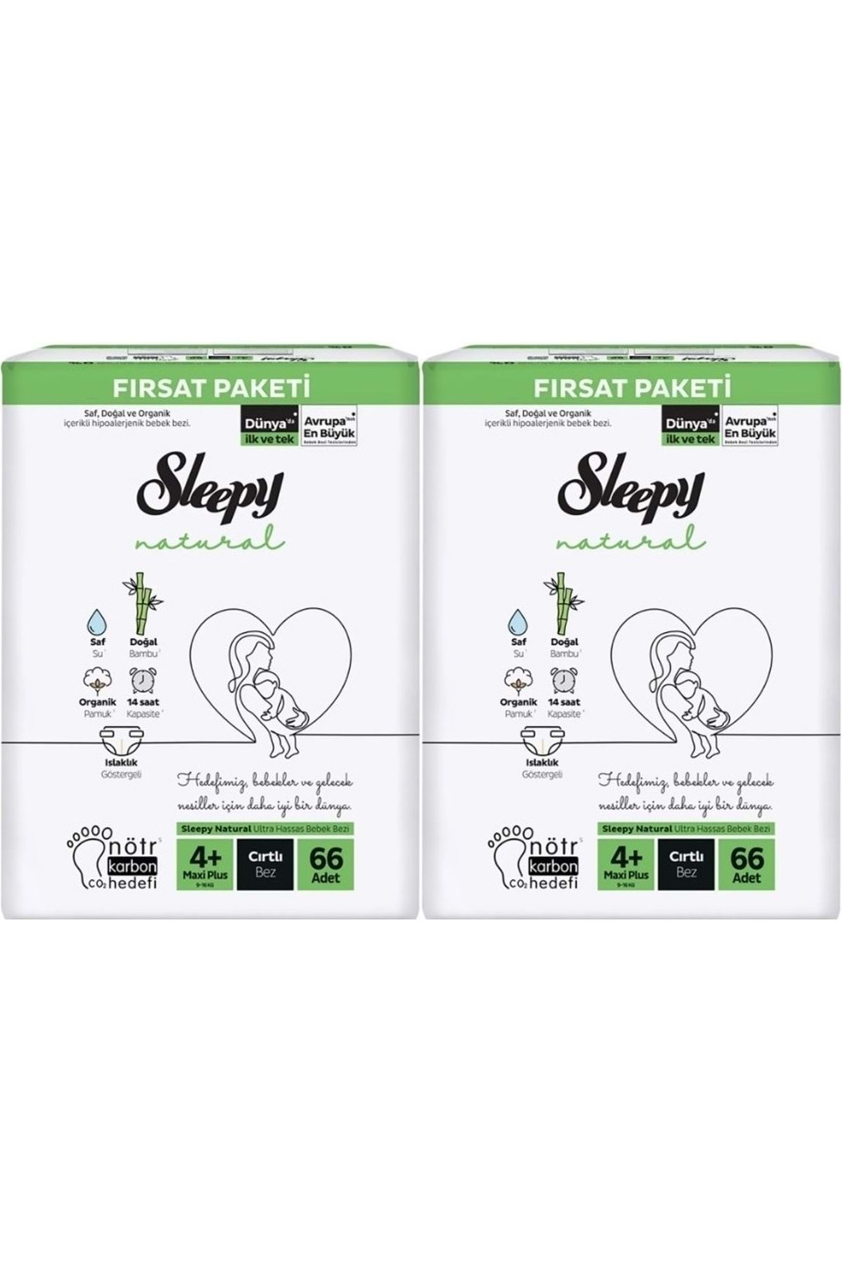 Sleepy Bebek Bezi Naturel 4+ Beden 9-16 KG Maxi Plus 132 Adet Ekonomik Fırsat Pk