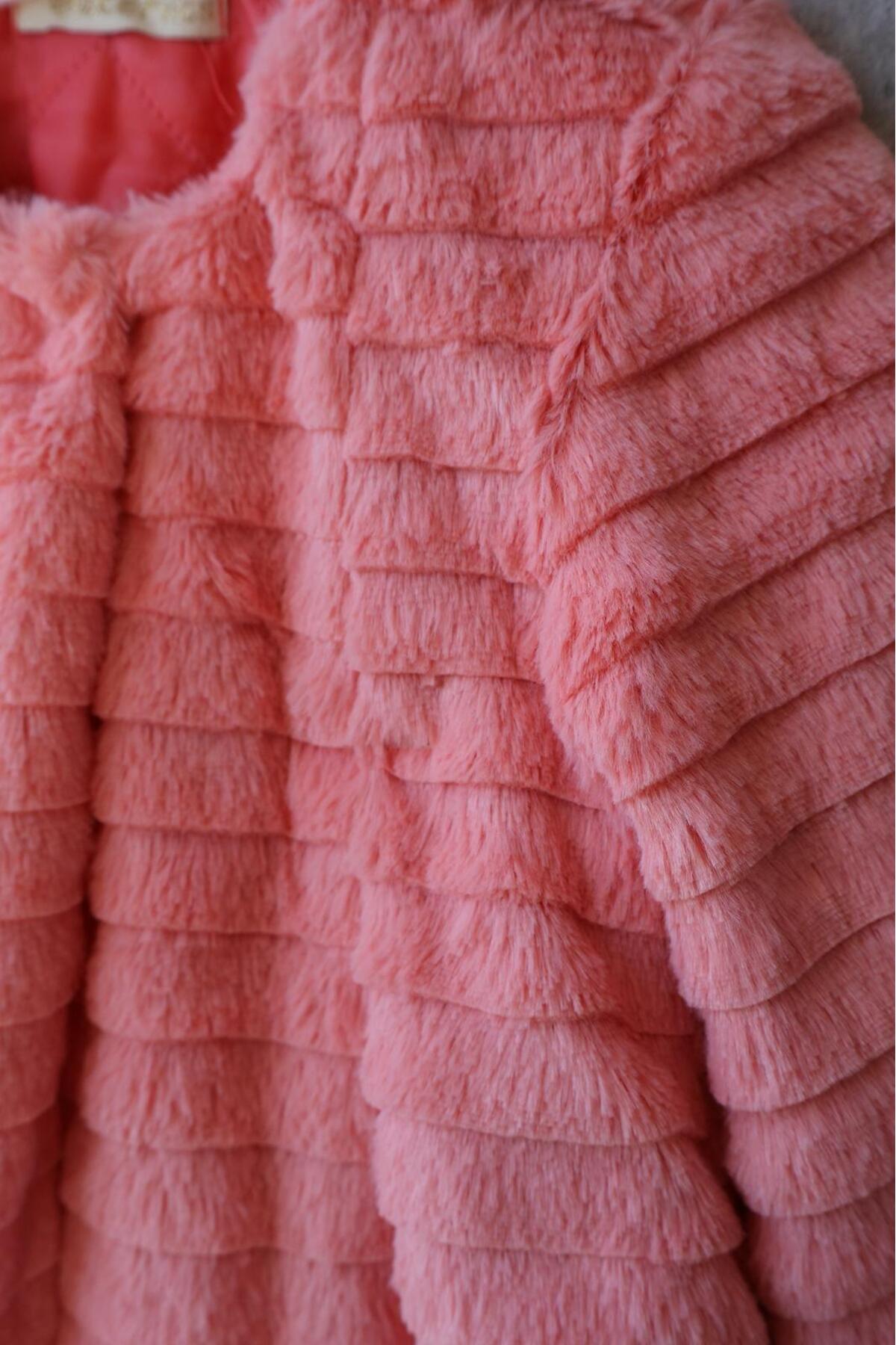 İnce Bebe Kız Çocuk Çizgili Peluş Mont Somon 1-4 Yaş fotoğrafı 4 (önizleme)