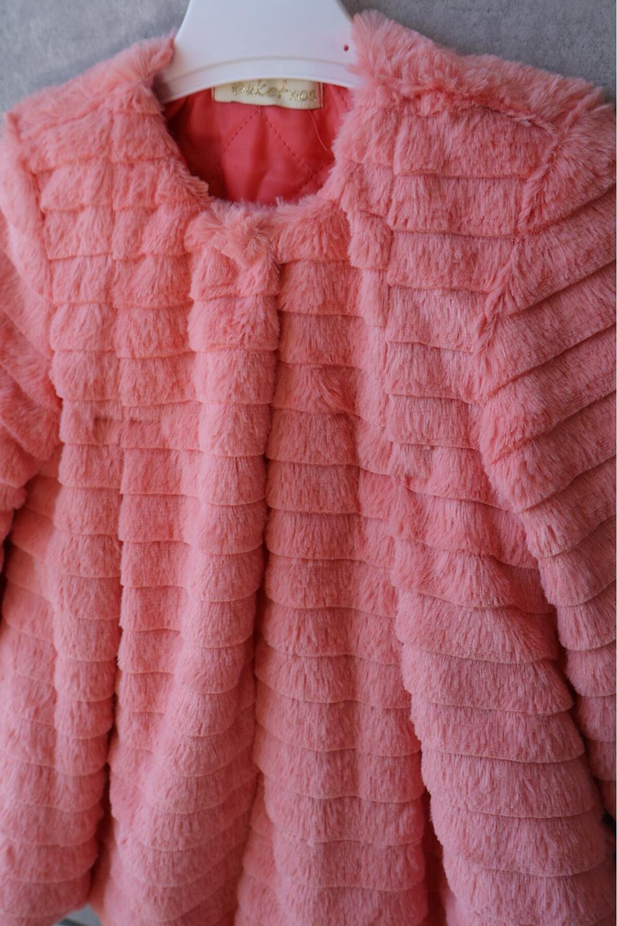 İnce Bebe Kız Çocuk Çizgili Peluş Mont Somon 1-4 Yaş fotoğrafı 5 (önizleme)