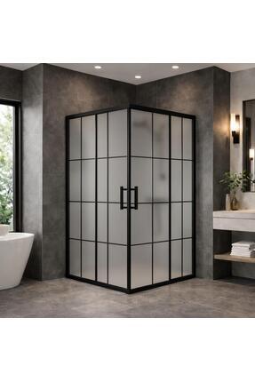 DOCCİA BELLA BANYO Duşakbin kare siyah alüminyum H:190 5 mm temperli buzlu ka...