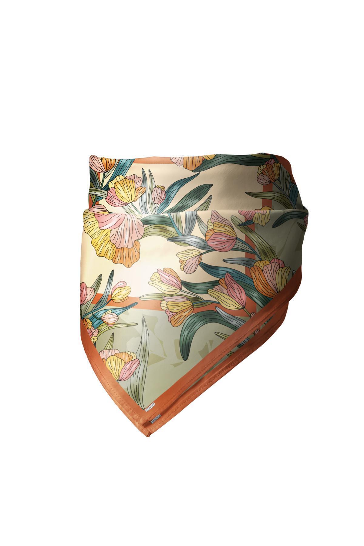 HAWWA Amber Çiçek Desenli Saten Fular 70x70 cm görsel 3