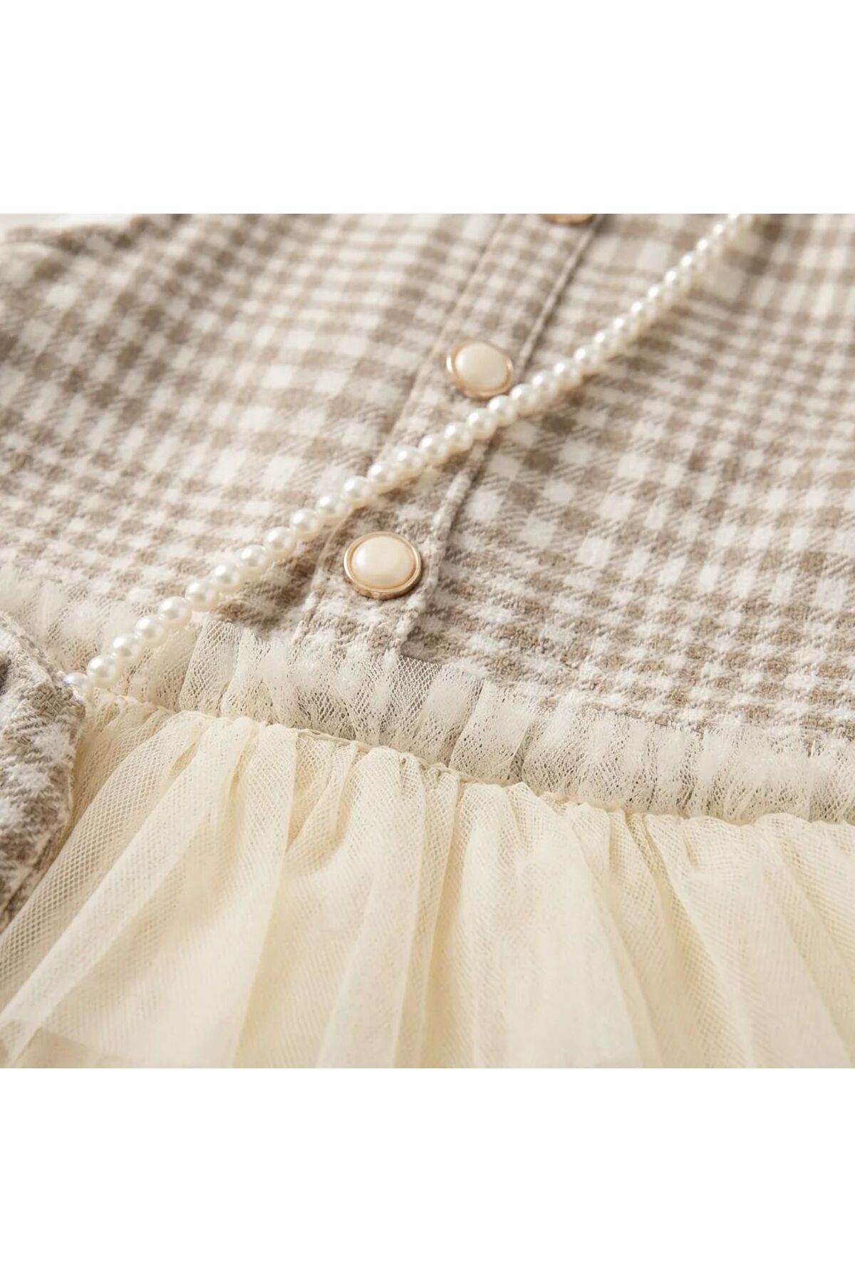 TA&CE Kız Çocuk Ekose Jile Elbise Takımı - İnci Detaylı Mini Çantalı Vintage Tasarım 3-18 AY fotoğrafı 5 (önizleme)