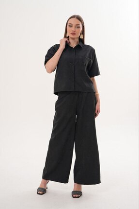 COLVIS MAN Kadın Oversize Modal Kumaş Yazlık İkili Takım Rahat Kalıp Gömlek P...