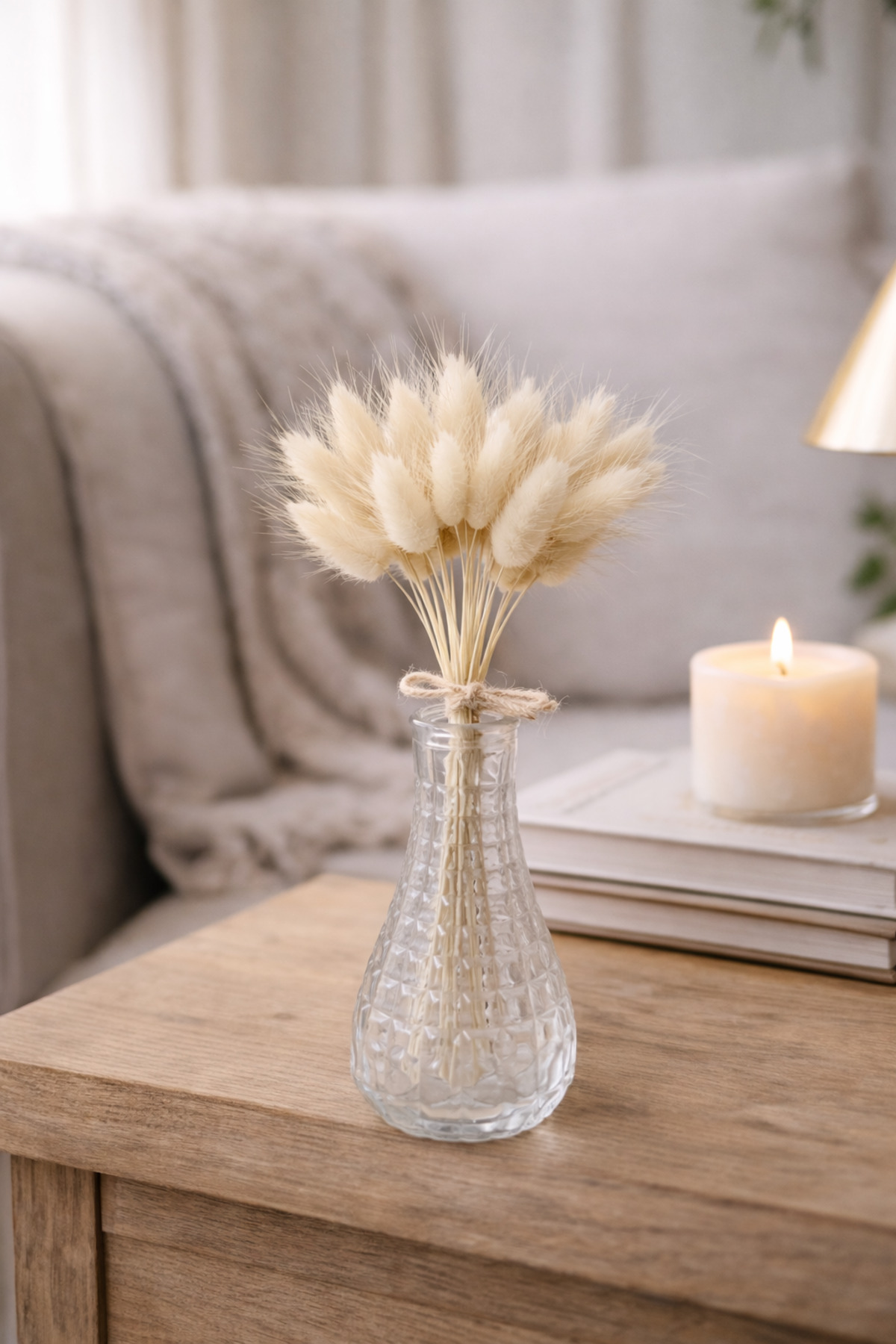 White Lagurus Bunny Tail Grass 30 Head-Branch 30-40 cm Choked Flower Cotton Grass Bundle Dried Flower