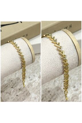 KOALA COMPANY ÇELİK ÜSTÜ ALTIN KAPLAMA GOLD RENK TAŞLI BİLEKLİK 17 CM + 5 CM ...