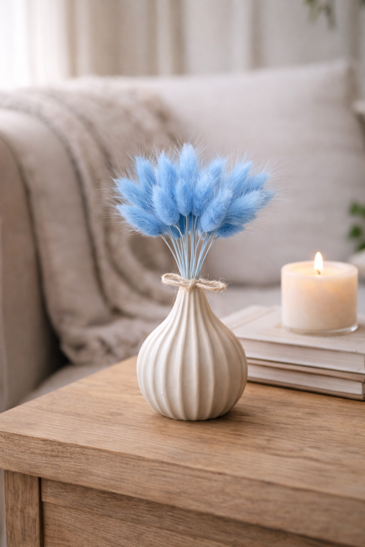 Blue Lagurus Bunny Tail Grass 30 Head-Branch 30-40 cm Choked Flower Cotton Grass Bundle Dried Flower