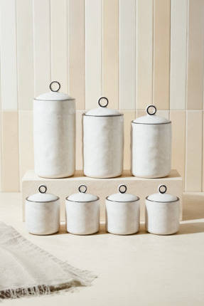 Perotti Nestore 7'li Bone Porselen Vakumlu Kapaklı Hava Almaz Baharatlık Seti