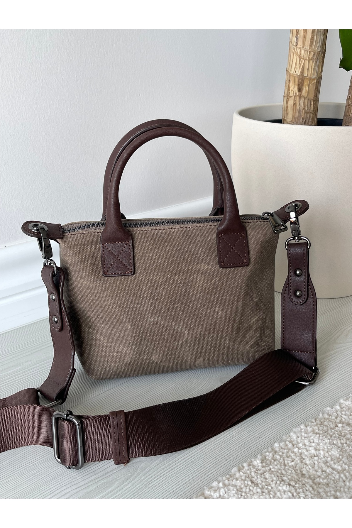 Nura Collection Koyu Vizon Keten Kadın Mini Mektup Model El Ve Omuz Çantası