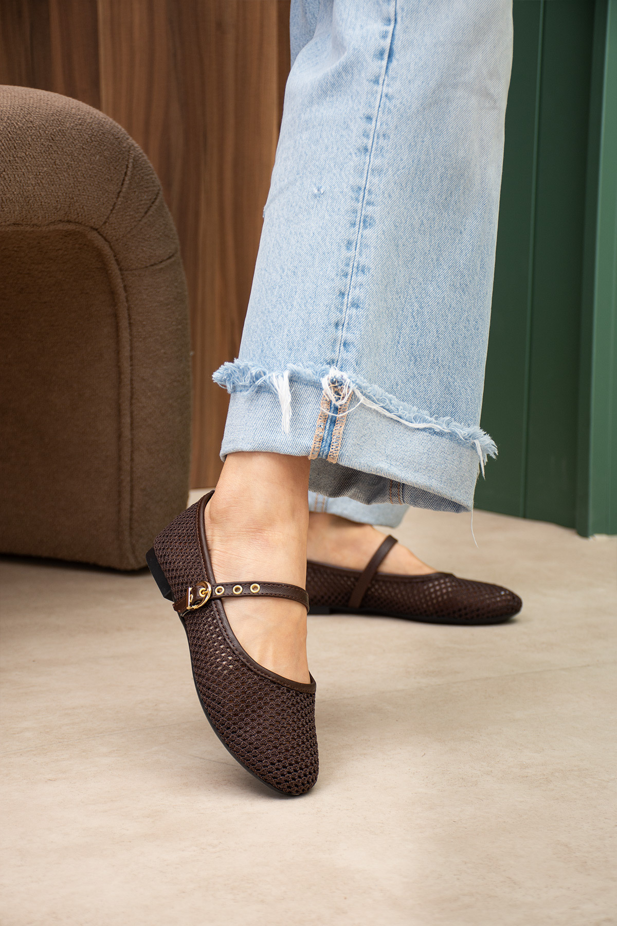 TexFoot  Lydia Fileli Nefes Alabilen Yumuşak Taban Memory Foam Ortopedik Tabanlı Kadın Babet Ayakkabı - Görsel 4