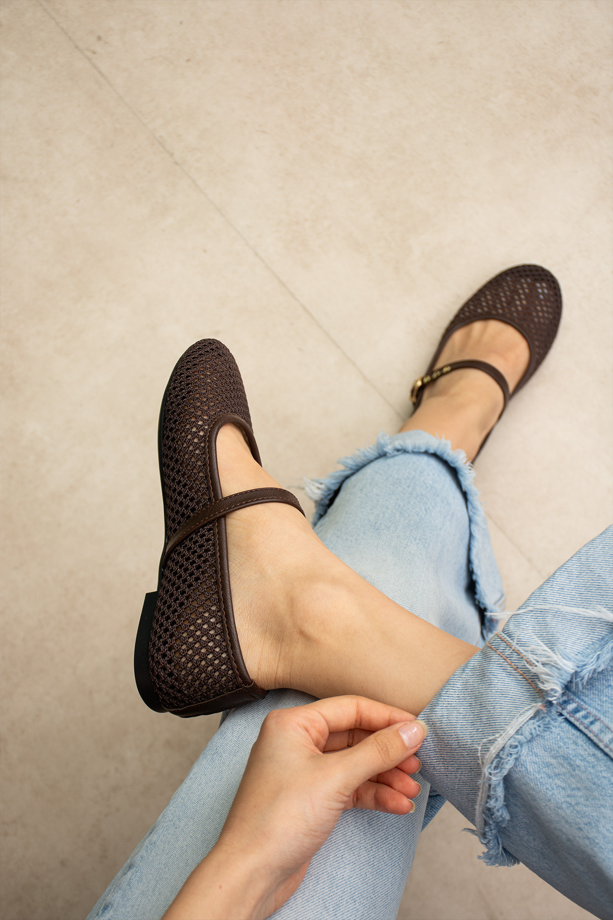 TexFoot  Lydia Fileli Nefes Alabilen Yumuşak Taban Memory Foam Ortopedik Tabanlı Kadın Babet Ayakkabı - Görsel 6