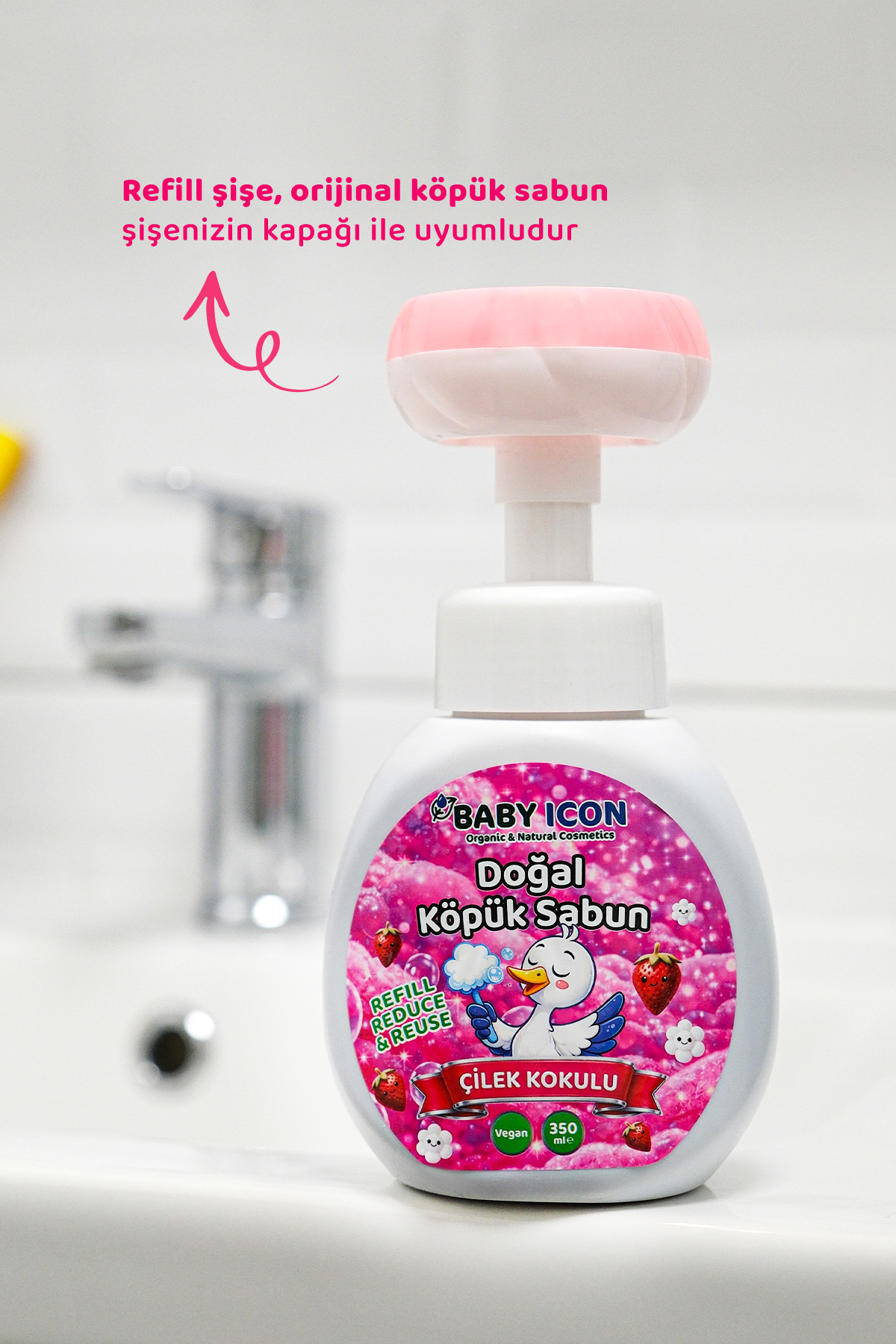 Baby İcon 2li Yedek Dolum - Doğal Çocuk Köpük Sabun 350 ml Çilek Kokulu fotoğrafı 6 (önizleme)