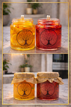 Tomris Hatun Jam Serisi, 2'li Çilek ve Mandalina Reçeli, Soya-Jel Wax Mum, Çi...