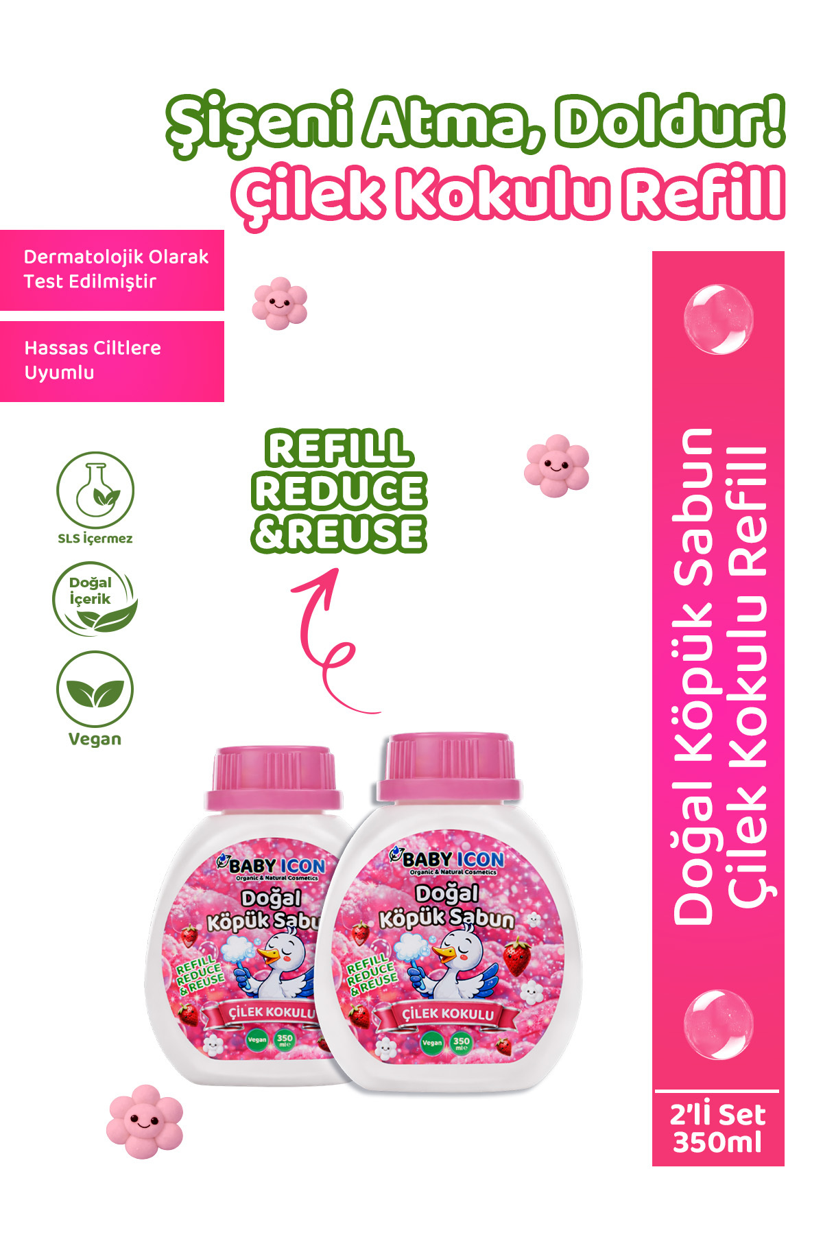 Baby İcon 2li Yedek Dolum - Doğal Çocuk Köpük Sabun 350 ml Çilek Kokulu - Fiyatı, Yorumları