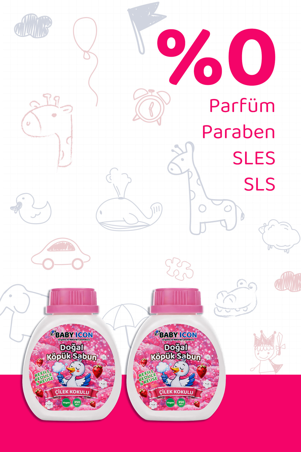 Baby İcon 2li Yedek Dolum - Doğal Çocuk Köpük Sabun 350 ml Çilek Kokulu fotoğrafı 4 (önizleme)