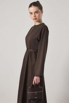 KASSEL Belden Oturtmalı Kemerli Elbise Kahverengi