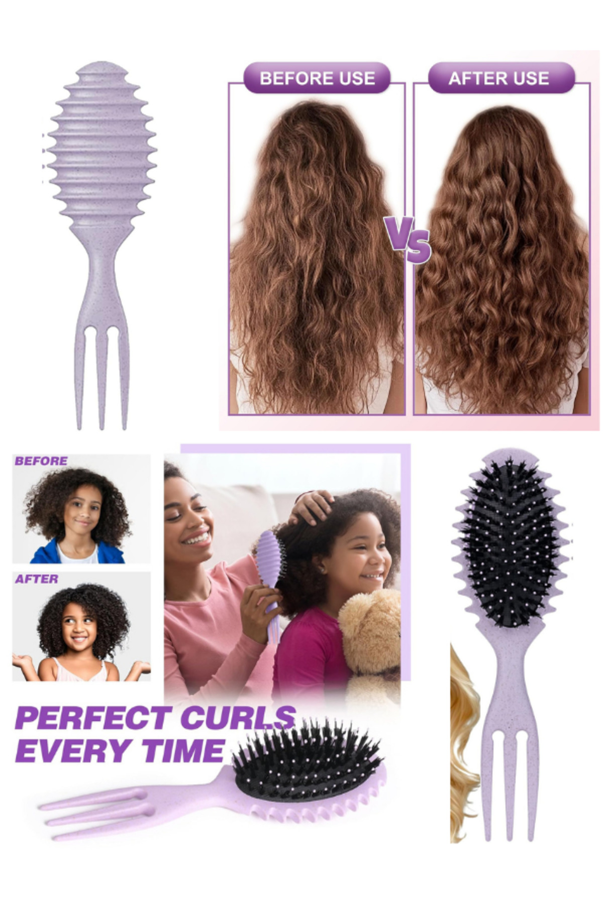 Magical Curl Bukle Tarağı Sihirli Tarak Saç Fırçası ve Tarak Mucizevi Tarak Saç Şekillendirme Seti — بنفش MagicalCurlMorBukle — تصویر 3 از 8