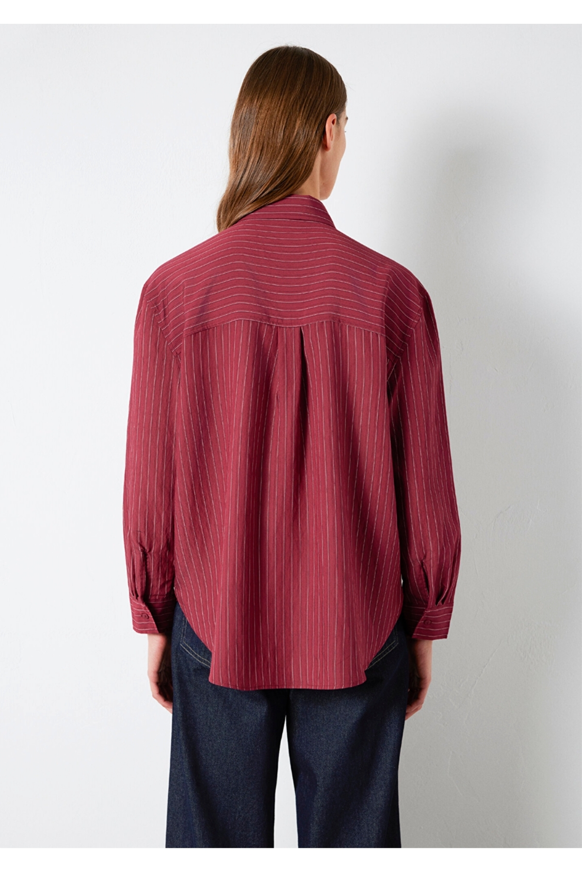 çizgili loose fit (bol rahat kesim) kadın gömlek — زرشکی 349071148743(özse giyim) — تصویر 3 از 4