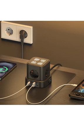 MATECHNO 4lü Akım Korumalı Priz Gece Lambalı 2xUSB 2xType-C Çıkış Yüksek Geri...