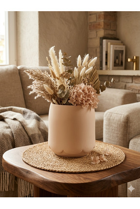 Lina Living Modern Bohem Tarzı Seramik Vazo Bej (19 cm)