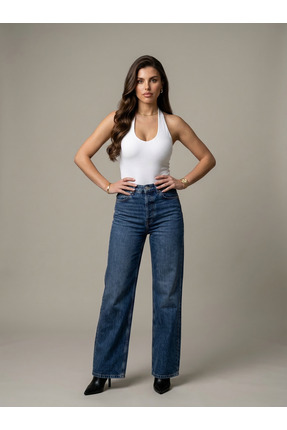 TALY Yüksek Bel Bol Paça Salaş jeans Palazzo Pantolon
