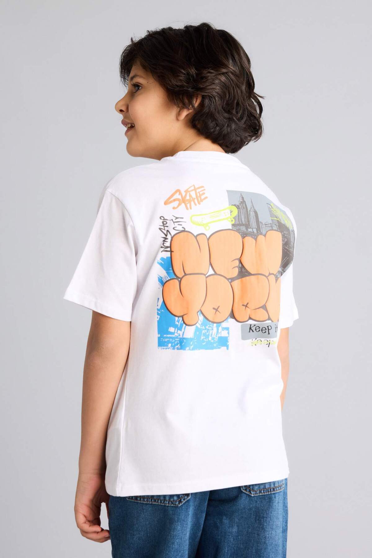 Defacto 100% Cotton Regular Fit Crew Neck Printed Short Sleeve T-Shirt for Boys H4426A826Sm