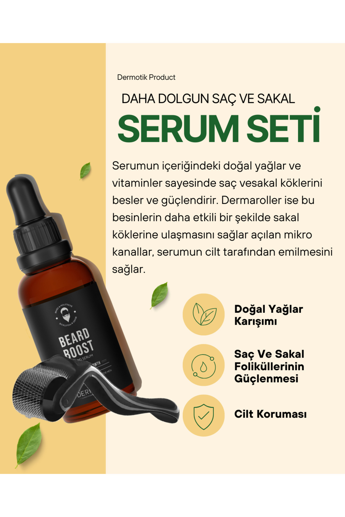 Seyrek Saç Sakal Serumu Ve 540 İğneli Dermaroller 1 mm Dezenfektan Seti – Saç Sakal Bakım Aleti — set10 — تصویر 8 از 9
