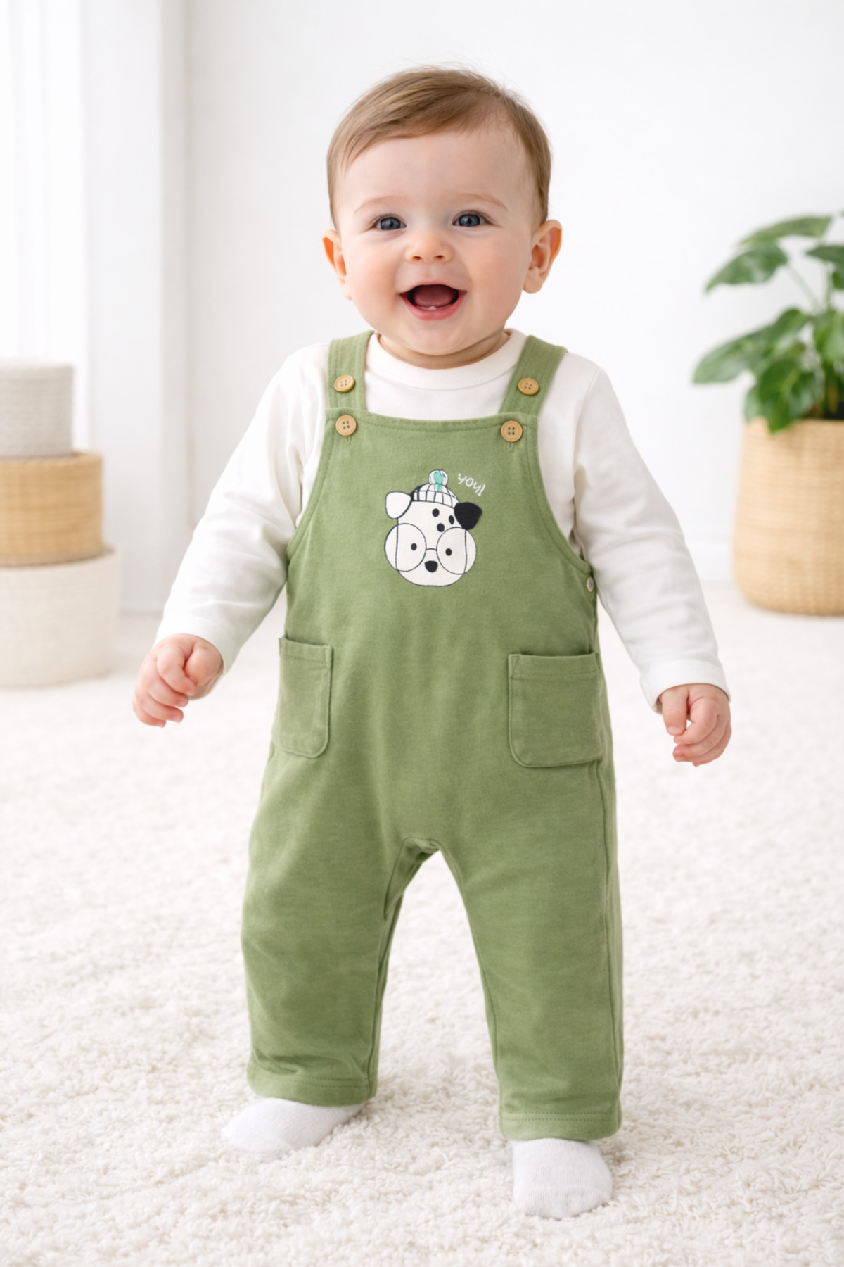 Baby Boy 100% Cotton Printed Dungaree Baby Set