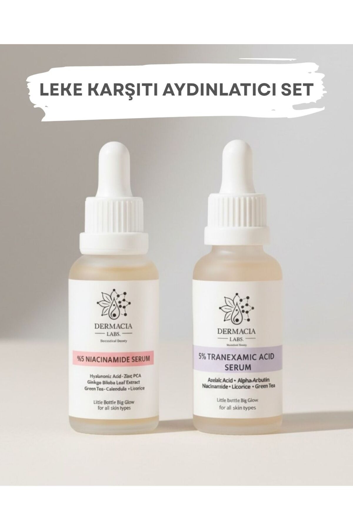 Dermacia Labs Bioceuticals Beauty Leke Karşıtı Aydınlatıcı 2'li Serum Seti, %5 Traneksamik Asit, %5 Niacinamide Serum, Azelaik — DL-LEKSET2