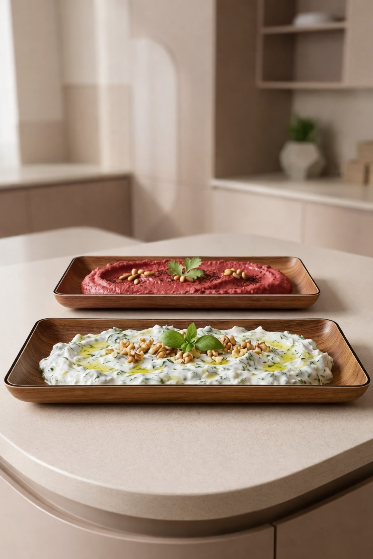 طقم من 2 صحن تقديم مستطيل الشكل بتصميم أكاسيا - مت...