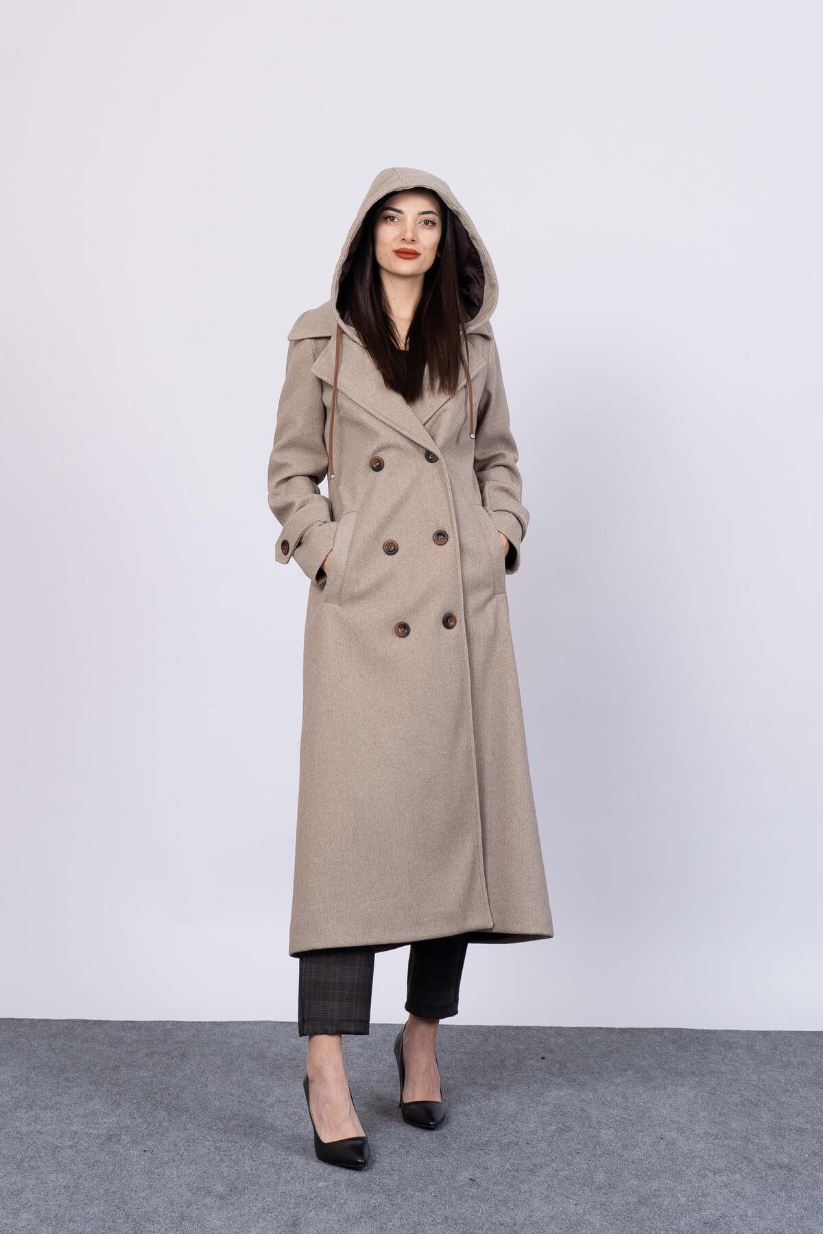 Marjinal  Kadın Kapişonlu astarllı Kaban - Görsel 3