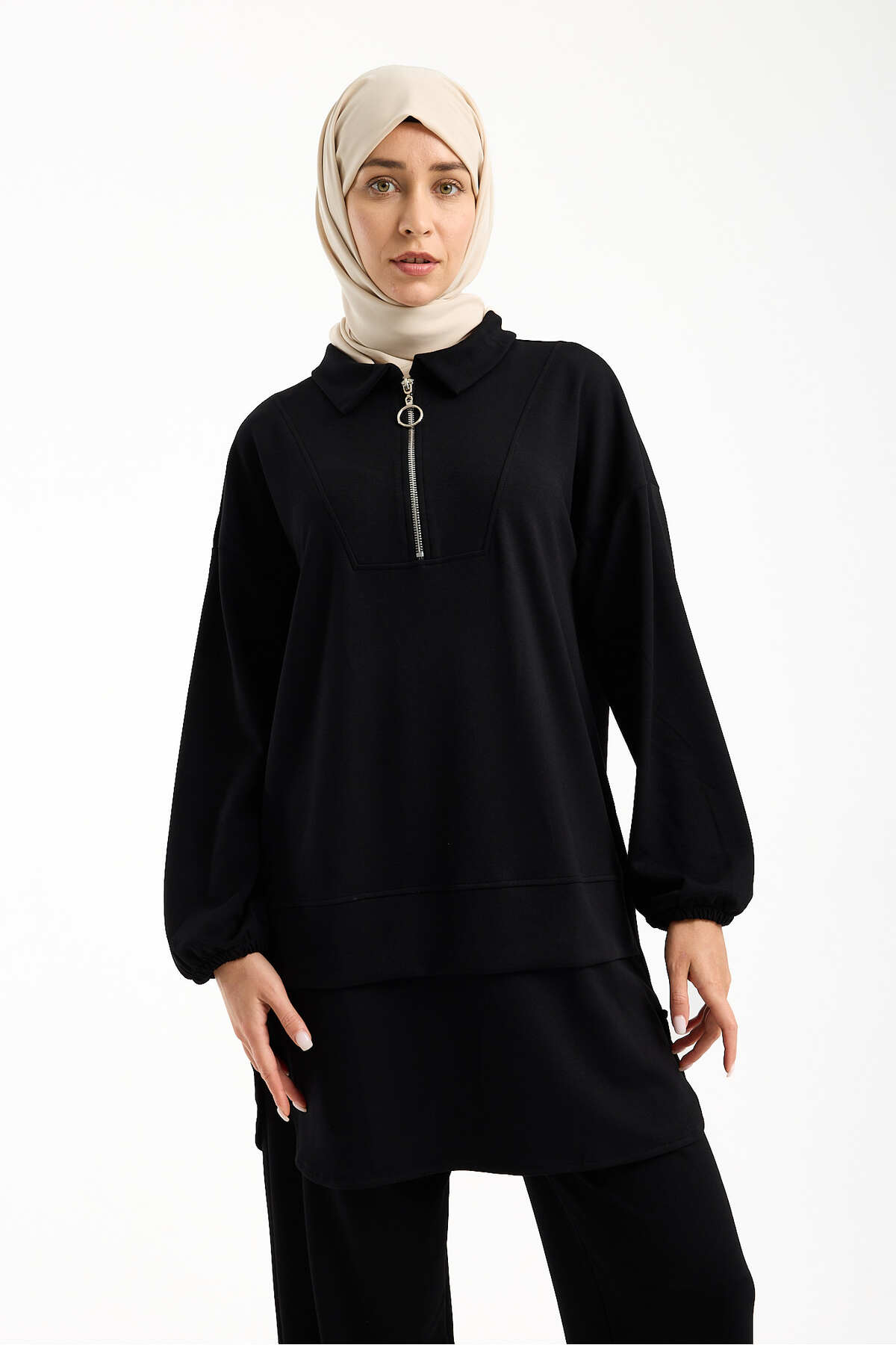 Kadın Premium Modal Kumaş İkili Takım – Rahat Kesim Tunik ve Pantolon - Siyah