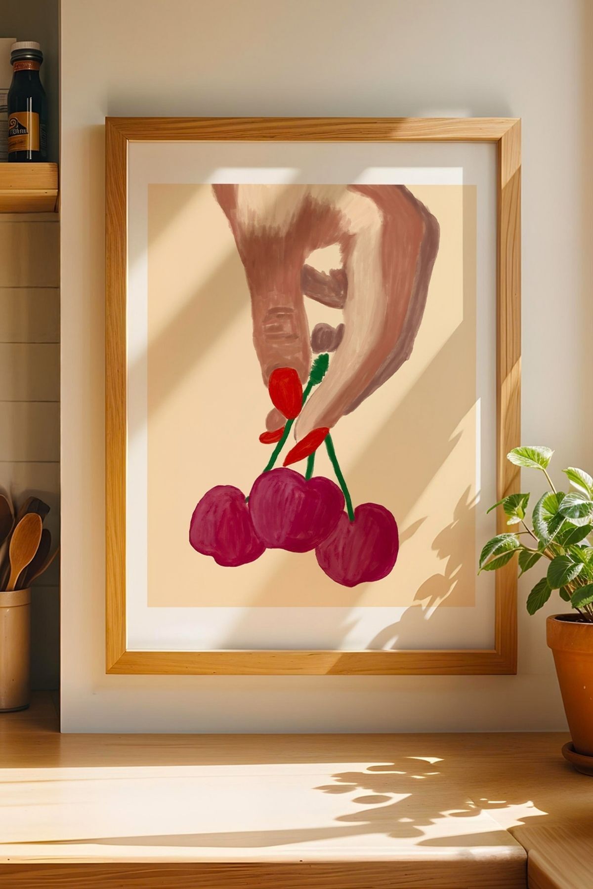 Kiraz Tablo Modern Meyve Poster Mutfak Duvar Dekoru Çerçevesiz