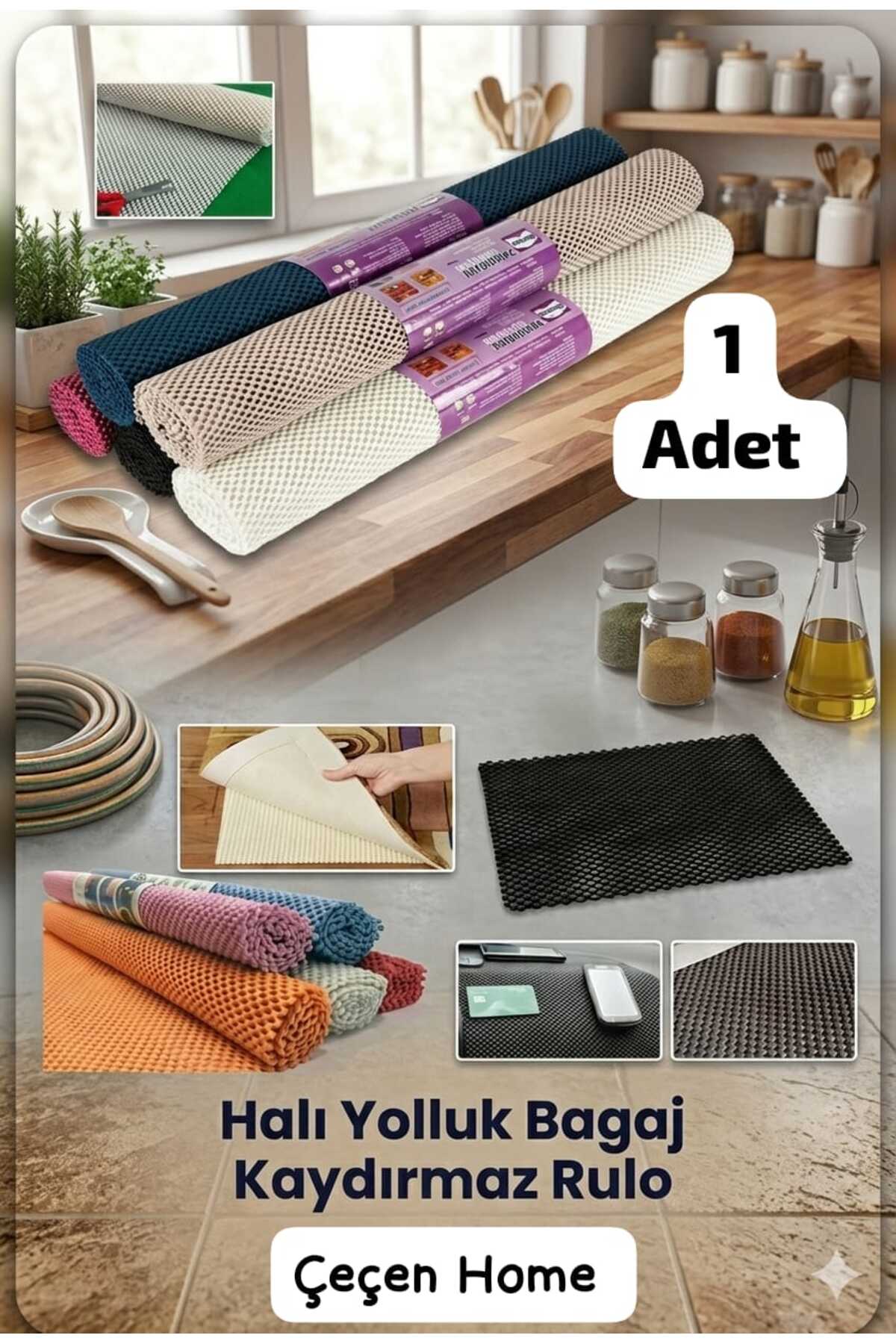 ÇEÇEN HOME (1 Adet) Çok Amaçlı Kaydırmaz Örtü,Silikon Halı