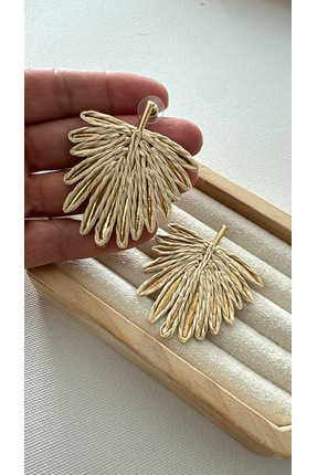 MeLunam ÖZEL SERİ HASIR ÖRME YAPRAK MODEL GOLD DETAYLI KÜPE