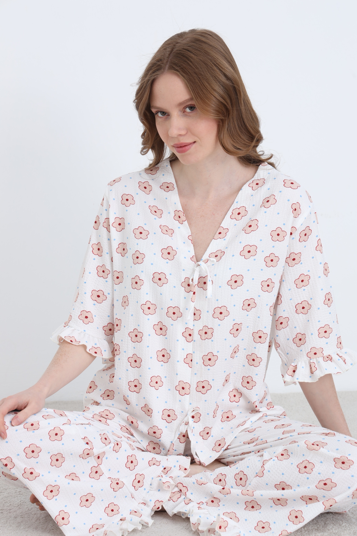Bürümcük Knitted Tied Women's Dressing Gown Pajamas Set