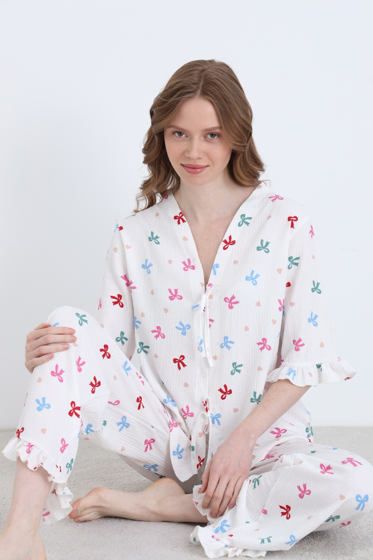 Bürümcük Knitted Tied Women's Dressing Gown Pajamas Set