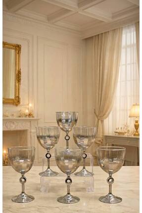 rova tr Ayça Serisi 6lı Cam Titanyum Kaplama Lüks Ayaklı Modern Kadeh-Şık Par...