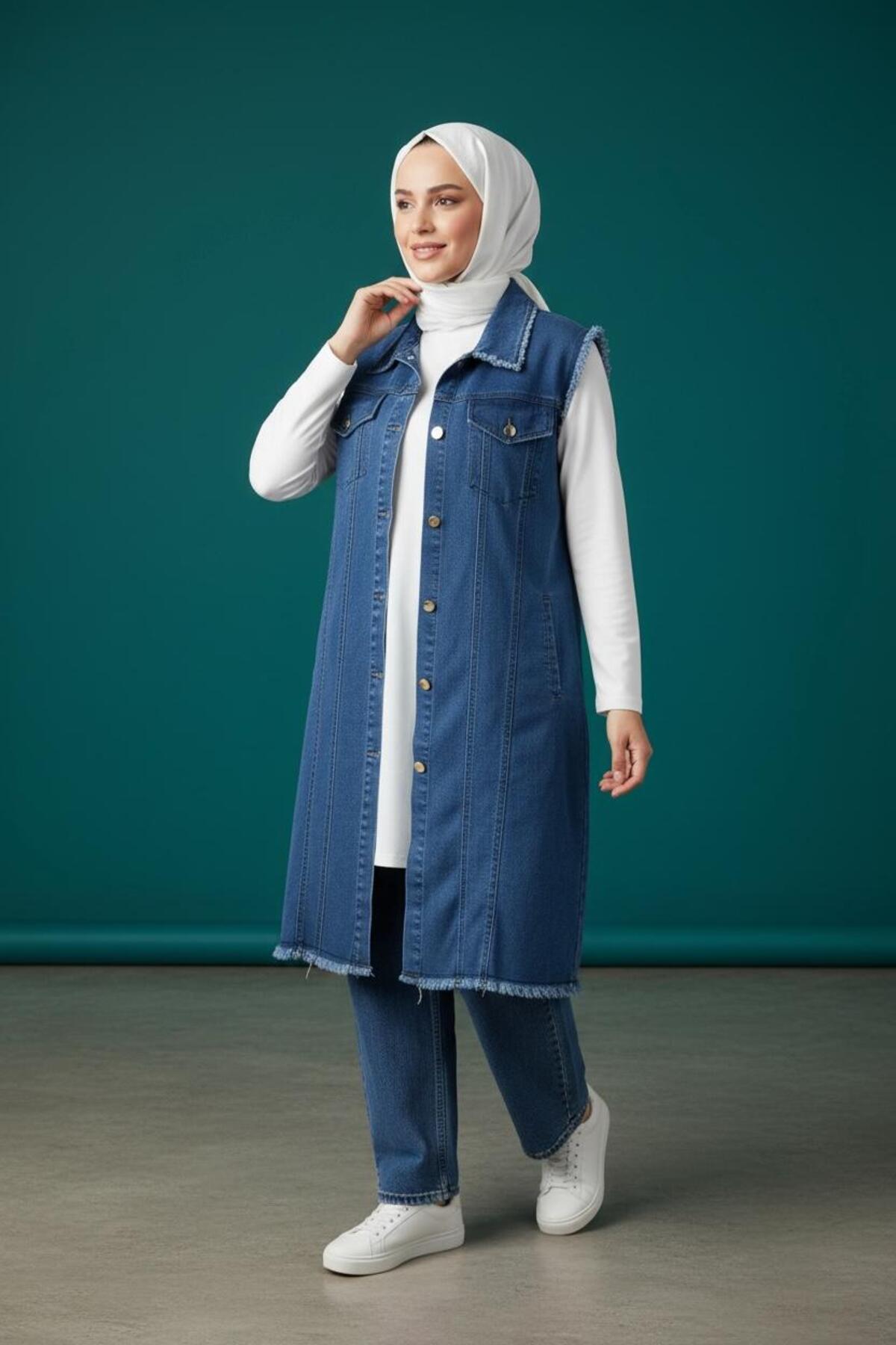 Züvara  denim püskül detaylı yelek