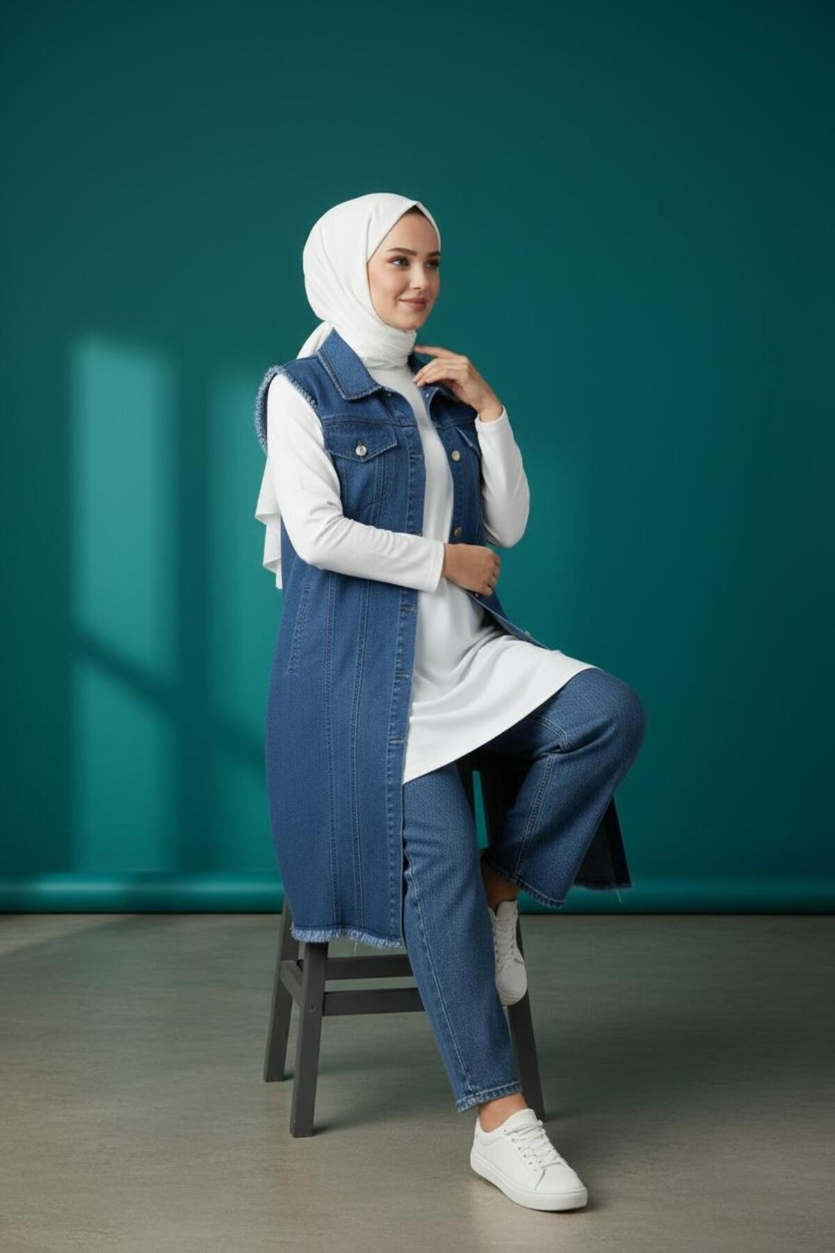 Züvara  denim püskül detaylı yelek - Görsel 4