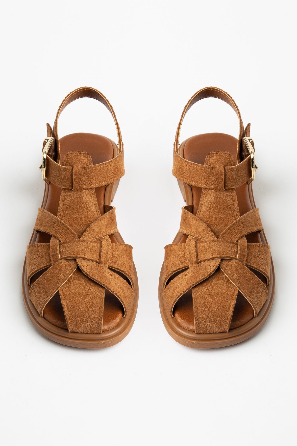 Olive Women's Wrist Band Buckle Closed Front Suede Casual Sandals Tan Suede