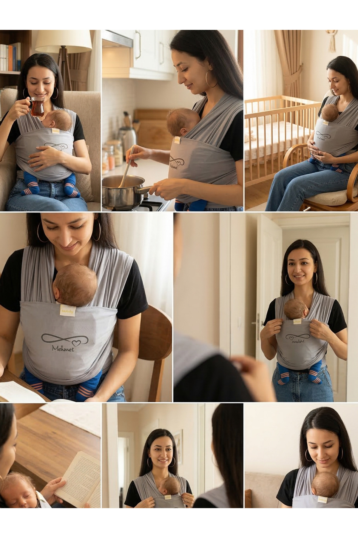 EGGBABY İsme Özel Tasarım Ergonomik Sling Bebek Taşıma Şalı Pamuk Kumaş Wrap Sling fotoğrafı 2 (önizleme)
