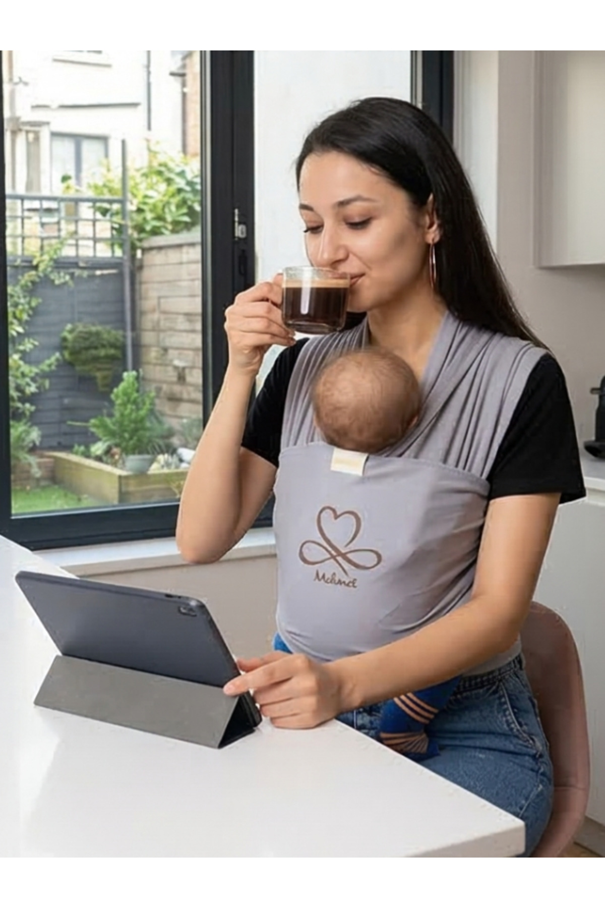 EGGBABY İsme Özel Tasarım Ergonomik Sling Bebek Taşıma Şalı Pamuk Kumaş Wrap Sling fotoğrafı 4 (önizleme)