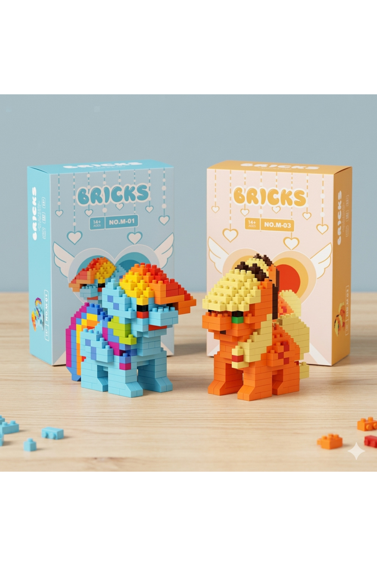 Bricks Rainbow Dash & Applejack Pony Building Block Set of 2 – Mini Brick Pony Figure Collection Toy