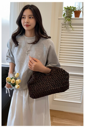 Paçuli Moda Kahverengi Hasır Omuz Çantası