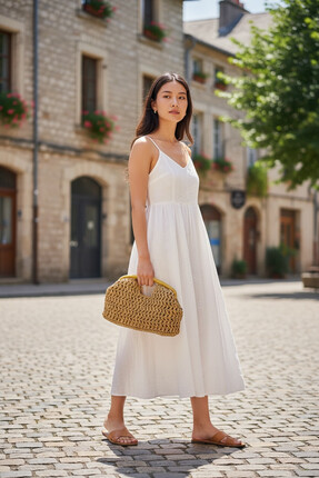 Paçuli Moda Camel Hasır Omuz Çantası