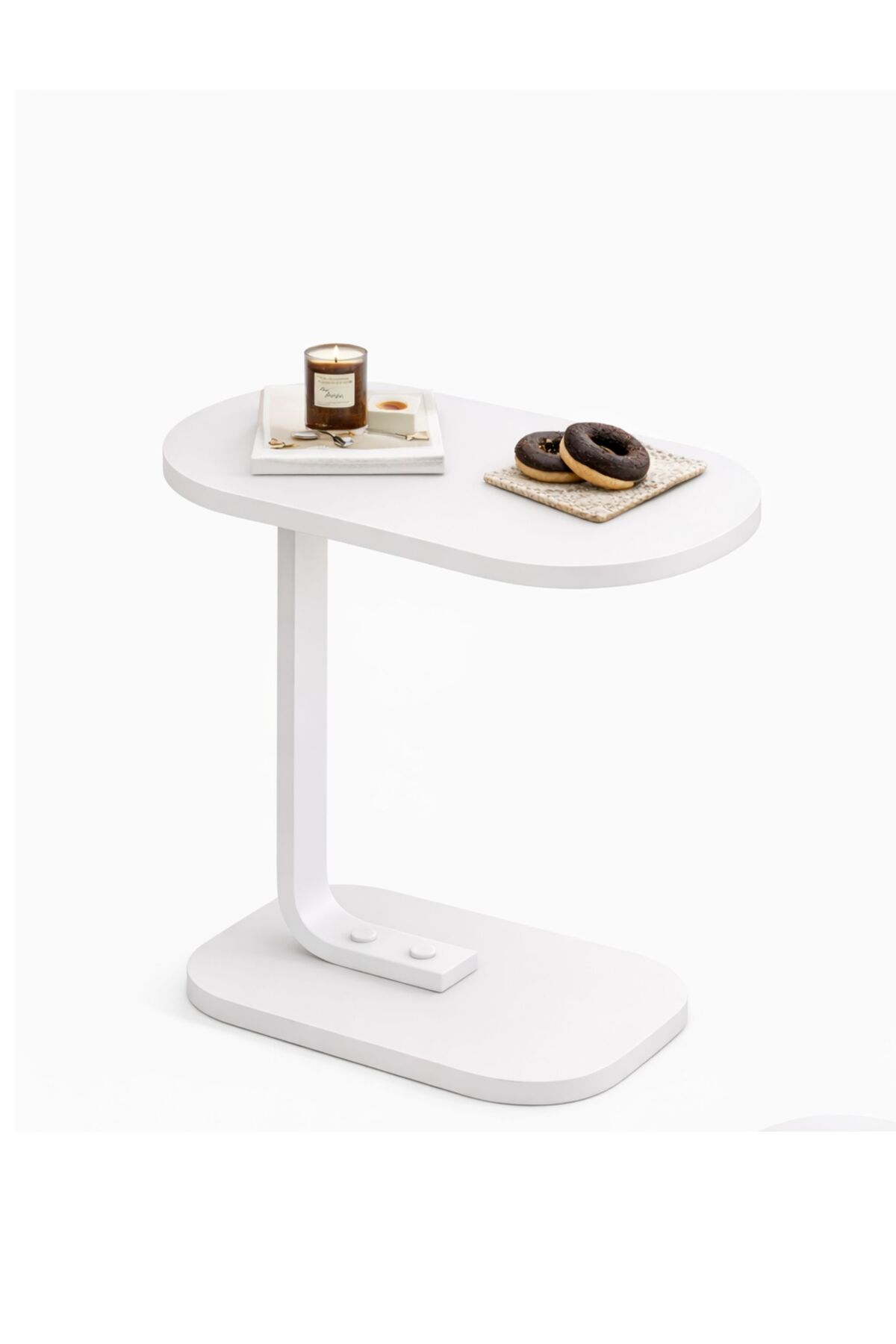 TSUMAB طاولة جانبية عصرية على شكل حرف C - طاولة جانبية بيضاء من خشب MDF مع إط...